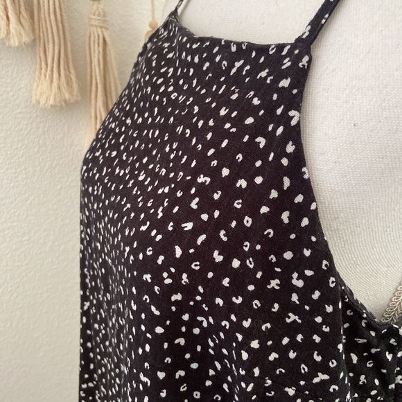 Old Navy linen dress black white dot pattern medium high neck halter sheath - Picture 15 of 15